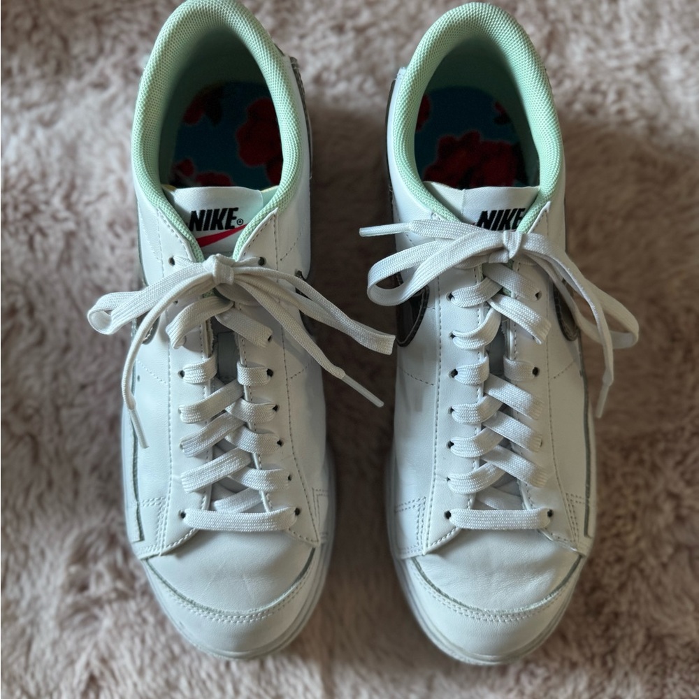 Nike White Platform Sneakers with Metallic Swoosh - Picture 2 of 3